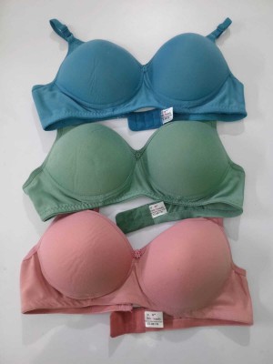 paris fashion Women's Cotton Padded Full Coverage Bra with Adjustable Straps Combo Pack of 3 Women T-Shirt Lightly Padded Bra(Green, Blue, Pink)