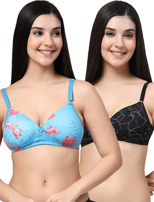 Erican ERPAD Women T-Shirt Lightly Padded Bra(Blue, Black)