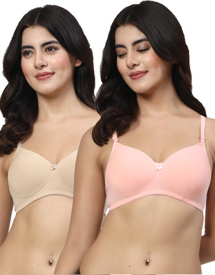 LILY Dapyklis Women Full Coverage Lightly Padded Bra(Beige, Pink)