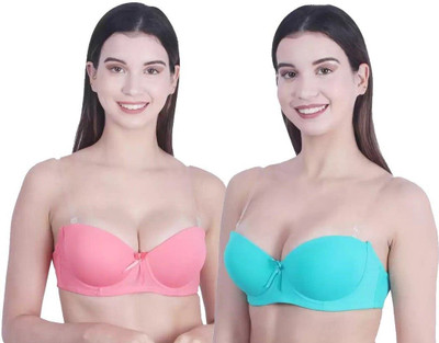 HouseOfCommon Women Balconette Lightly Padded Bra(Orange, Light Green)