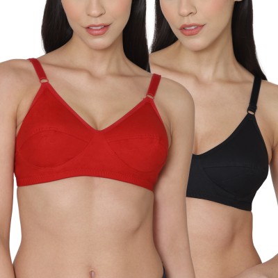 KOMLI Komli Women's Minimiser Super Non Padded Cotton Bra Women Minimizer Non Padded Bra(Black, Red)