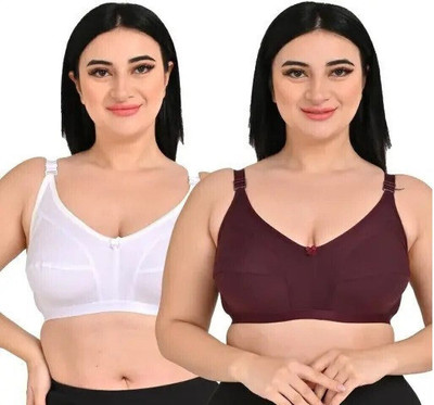 YESJUDAN J Women Full Coverage Non Padded Bra 36C (Multicolor) pack of 2 Women Full Coverage Non Padded Bra(Maroon, White)