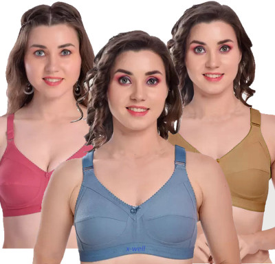 X-WELL Women Everyday Non Padded Bra(Grey, Pink, Beige)