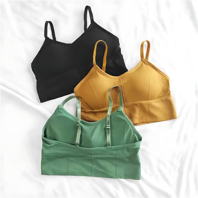 BRANKLY URJA Women Cami Bra Lightly Padded Bra Women Cami Bra Lightly Padded Bra(Black, Dark Green, Yellow)