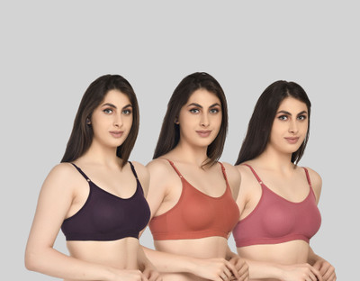 ASHMIRAS Pack of 3 Women Sports Non Padded Bra(Orange, Pink, Purple)