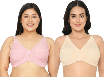 Curvy Love Women Full Coverage Non Padded Non Wired Bra with Adjustable Straps | Pack of 2 Women Everyday Non Padded Bra(Pink, Beige)
