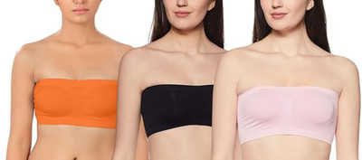 LTJ ENTERPRISES Seamless Comfort: 3-Pack Women's Nylon Stretchable Tube Bras Women Sports Non Padded Bra(Multicolor)