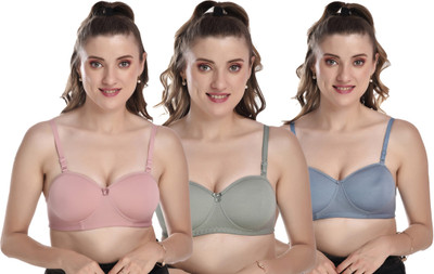 Auletics Women Balconette Lightly Padded Bra(Light Blue, Light Green, Pink)