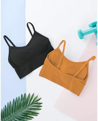 LASSIEGARB Women Bralette Lightly Padded Bra(Black, Yellow)