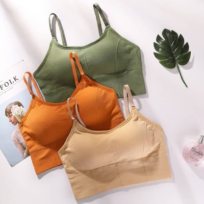 FiveFlag Women Sports Lightly Padded Bra(Beige, Green, Orange)