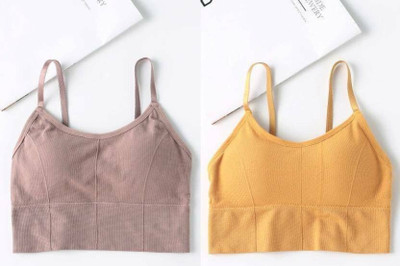 Payal Creation Women Sports Lightly Padded Bra(Brown, Yellow)