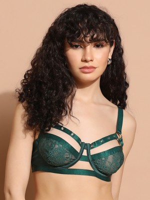 Da Intimo Rivet Design Women Bralette Non Padded Bra(Green)