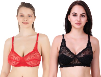 Fabitude Self Design Women Bralette Non Padded Bra(Black, Red)