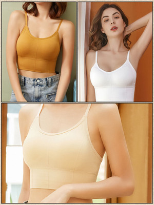 MAHEK CREATIVE Women Cami Bra Lightly Padded Bra(Yellow, White, Beige)