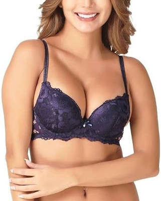 Newba Lace bra Women Push-up Heavily Padded Bra(Dark Blue)