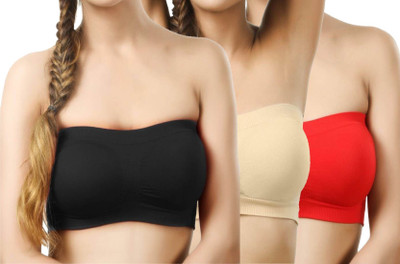 Airsonfab Women Bandeau/Tube Non Padded Bra(Red, Black, Beige)