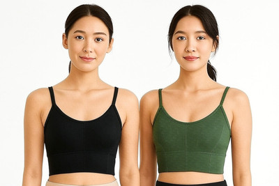 Surinka Women Sports Bras Yoga Gym Bra Women Sports Lightly Padded Bra(Green, Black)