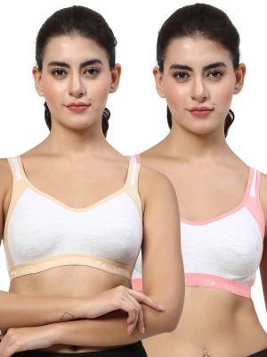 LILY Strops999 Women Sports Non Padded Bra(Beige, Orange)