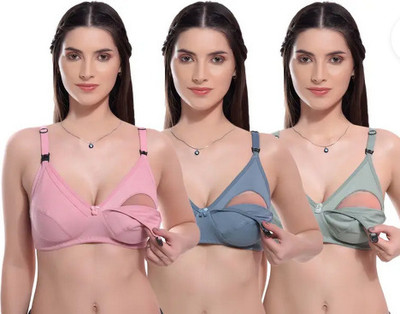 RSR ENTERPRISE Pack of 3 Women Maternity/Nursing Non Padded Bra (Blue, Pink, Green) Women Full Coverage Non Padded Bra(Multicolor)