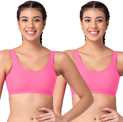 TWEENS Tweens Beginners Sports Racer-Back Seamless Non-Padded Bra Women Sports Non Padded Bra(Pink)