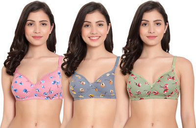KITTUDYNAMIC Women T-Shirt Lightly Padded Bra(Pink, Green, Grey)