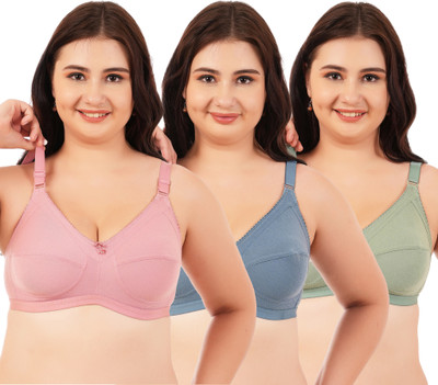 CURVZEX Women Everyday Non Padded Bra(Pink, Dark Green, Dark Blue)