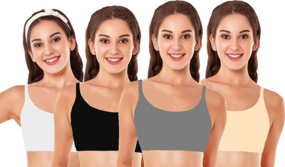 BRAAFEE Girls stretchable cotton full coverage non padded bra Girls Training/Beginners Non Padded Bra(Multicolor)