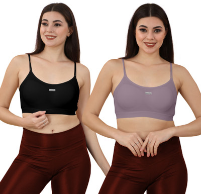 BACIONE 2122 MODEL BRA Women Cami Bra Lightly Padded Bra(Black, Purple)