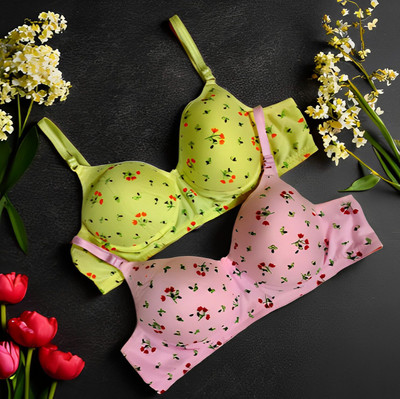 Kreatyl PEACH PINK LEAMON Women T-Shirt Lightly Padded Bra(Multicolor)