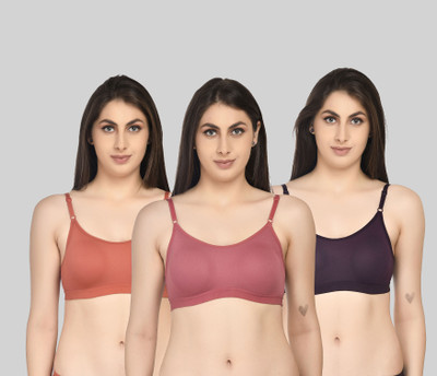 ASHMIRAS Pack of 3 Women Sports Non Padded Bra(Orange, Pink, Purple)