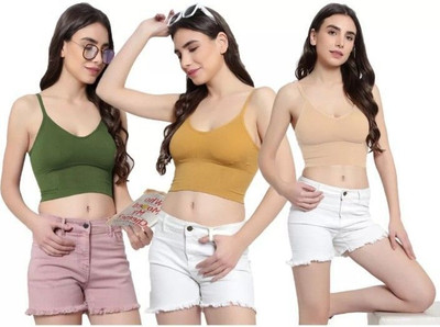 BRANKLY URJA Women Cami Bra Lightly Padded Bra(Green, Gold, Beige)