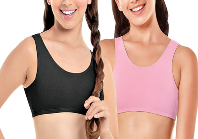 BRAAFEE Pack of 2 Girls Stretchable Cotton sports non padded seamless sports gym bra Girls Sports Non Padded Bra(Multicolor)