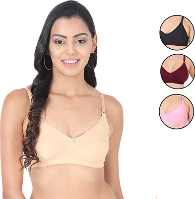 CHILEELIFE Women Full Coverage Non Padded Bra(Black, Maroon, Beige, Pink)