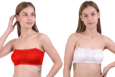 LBSONS Bandeau/Tube Bra for Women Women Bandeau/Tube Lightly Padded Bra(Red, White)
