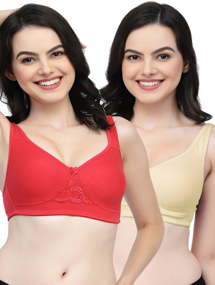 COLLEGE GIRL CG1214 Double Layered Women T-Shirt Non Padded Bra(Red, Beige)