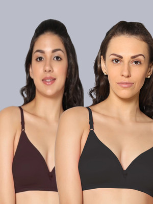 Eden EDEN02BLACKCOFFEE Women T-Shirt Non Padded Bra(Black, Brown)
