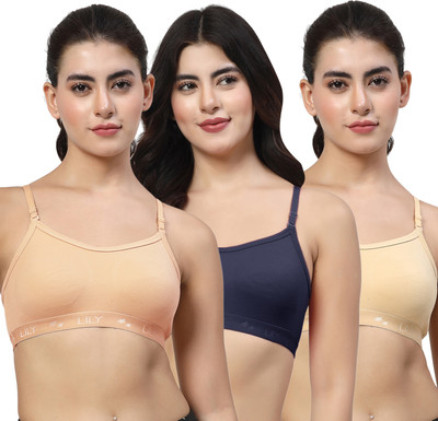 LILY 3321Mino Women Sports Non Padded Bra(Orange, Dark Blue, Beige)