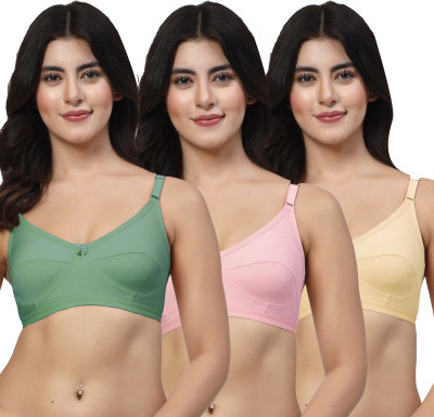 LILY akihdar Women Everyday Non Padded Bra(Green, Pink, Beige)