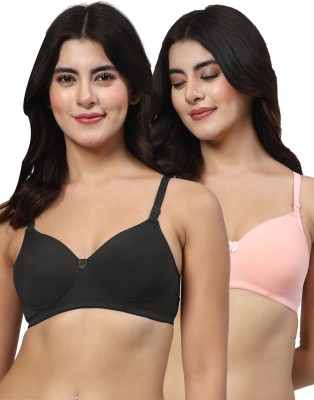 LILY Dapyklis Women T-Shirt Lightly Padded Bra(Black, Pink)