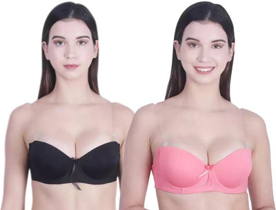 HouseOfCommon Women Balconette Lightly Padded Bra(Black, Pink)