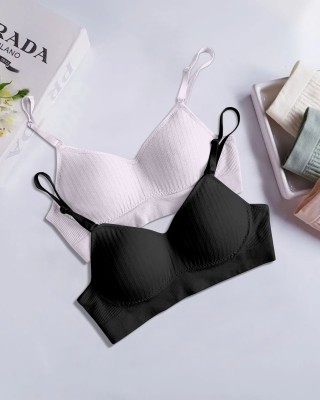 NAGARVEL CREATION 4/815-PRPL-BLK-P02-34 Women Everyday Lightly Padded Bra(Black, White)