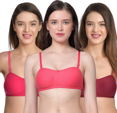 Aimly Women's Cotton Seamless Non-Padded Non-Wired Low Coverage Extra Transparent Removable Strap Bra - (Pack of 3) Women T-Shirt Non Padded Bra(Multicolor)