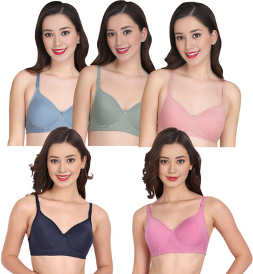 Liigne Women Everyday Non Padded Bra (Pack Of 5) for T-Shirt Saree Dress Sports Garment Women T-Shirt Non Padded Bra(Grey)