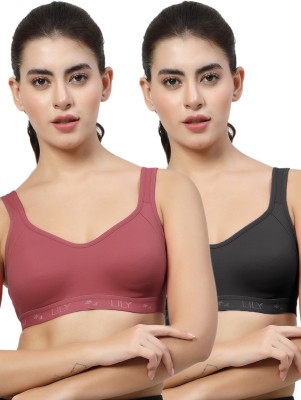 LILY Strops555 Women Sports Non Padded Bra(Maroon, Black)