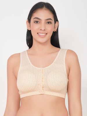 Zylum Fashion Women's Maternity Button Front Nursing Bra Comfy Wireless Breastfeeding Bras Women Maternity/Nursing Lightly Padded Bra(Beige)