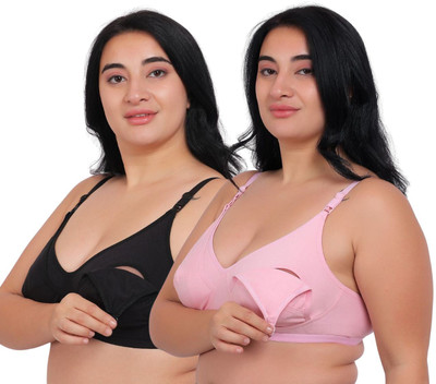 Fabme Women Maternity/Nursing Non Padded Bra(Black, Pink)