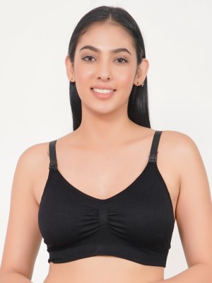 Wave Fashion Women's Bra Comfy Wireless Breastfeeding Bras Maternity Nursing Clip Front Women Maternity/Nursing Lightly Padded Bra(Black)