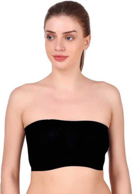 Oumar Bibi Seamless Strapless Stretch Tube Bra Women Bandeau/Tube Non Padded Bra(Black)