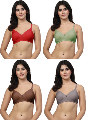 LILY akinos Women T-Shirt Non Padded Bra(Maroon, Green, Brown, Grey)