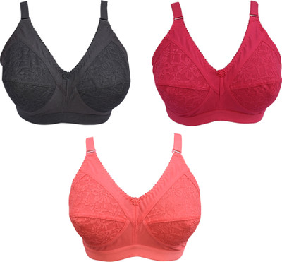 Ninteen-69 Women's Lovable Cotton Non-Padded Bra For Women Women Full Coverage Non Padded Bra(Black, Maroon, Red)